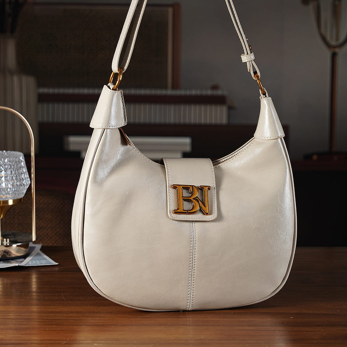 Closeout Deal - Designer Inspired -  Hobo Shoulder Bag - Cream V32536972 2