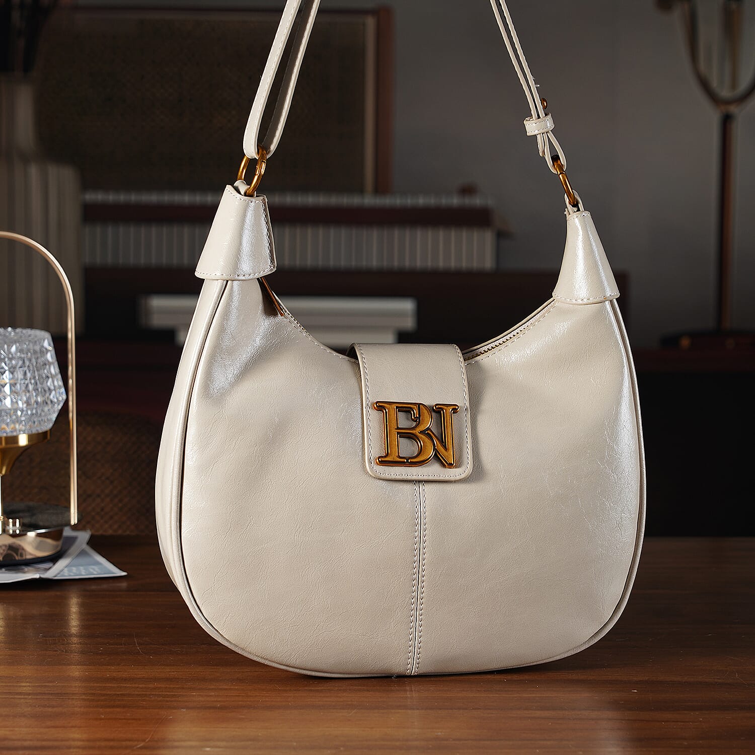 Closeout Deal - Designer Inspired -  Hobo Shoulder Bag - Cream V32536972 2