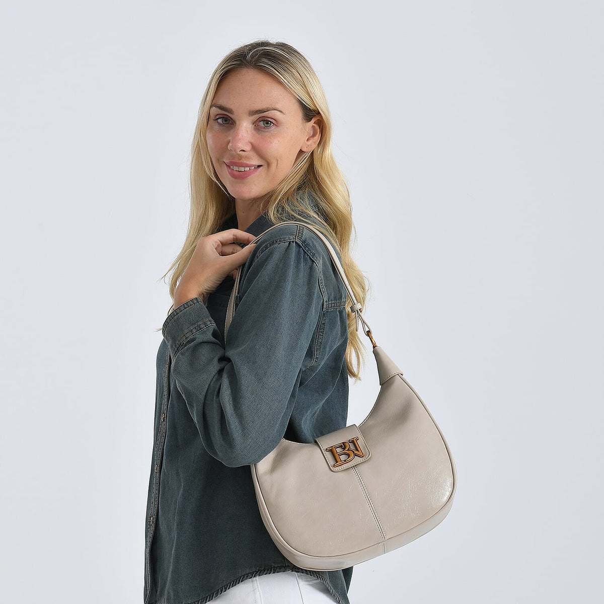 Closeout Deal - Designer Inspired -  Hobo Shoulder Bag - Cream V32536972 3