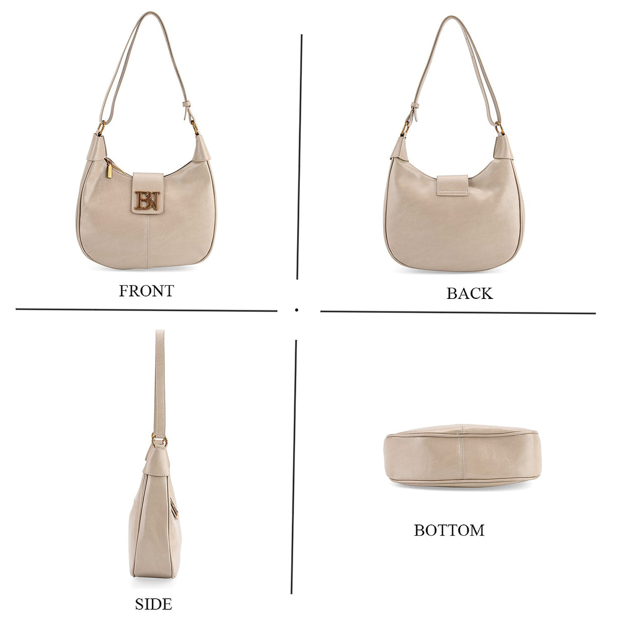 Closeout Deal - Designer Inspired -  Hobo Shoulder Bag - Cream V32536972 5