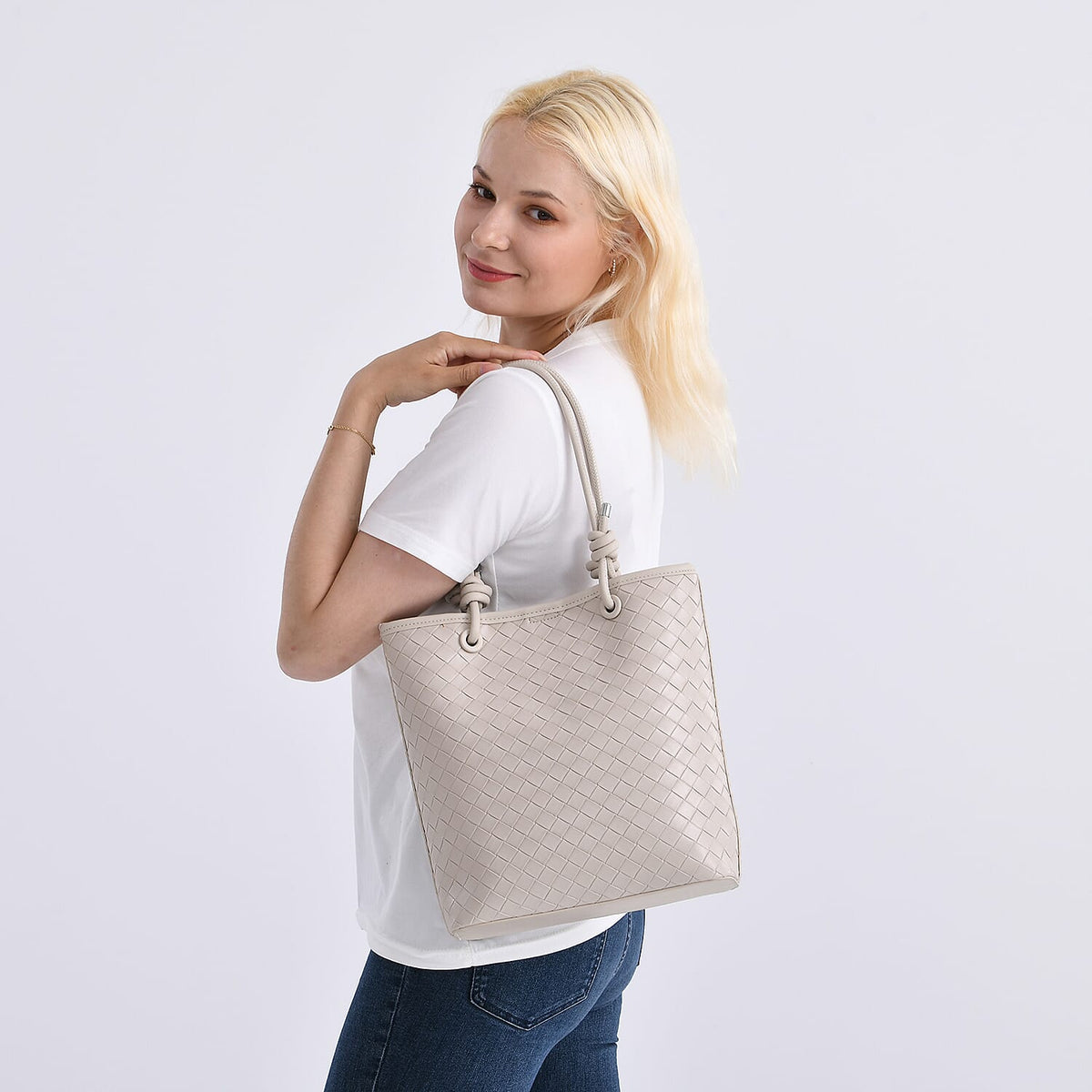 PU Patterned Tote Bag (Size 25x29x7 cm) - Beige &amp; Beige V32578797 2