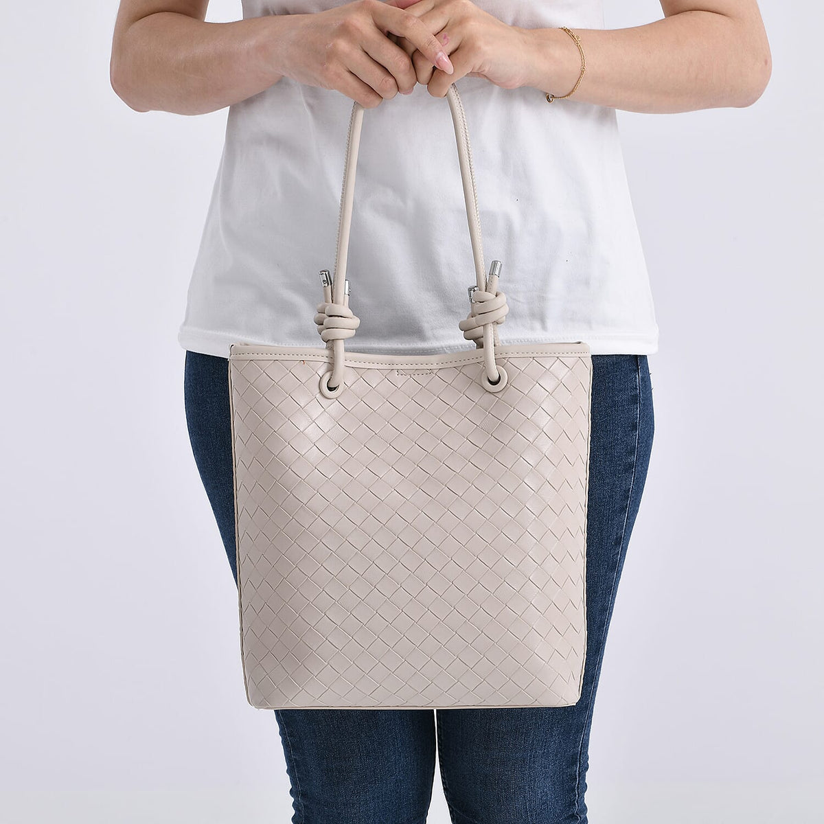 PU Patterned Tote Bag (Size 25x29x7 cm) - Beige &amp; Beige V32578797 3