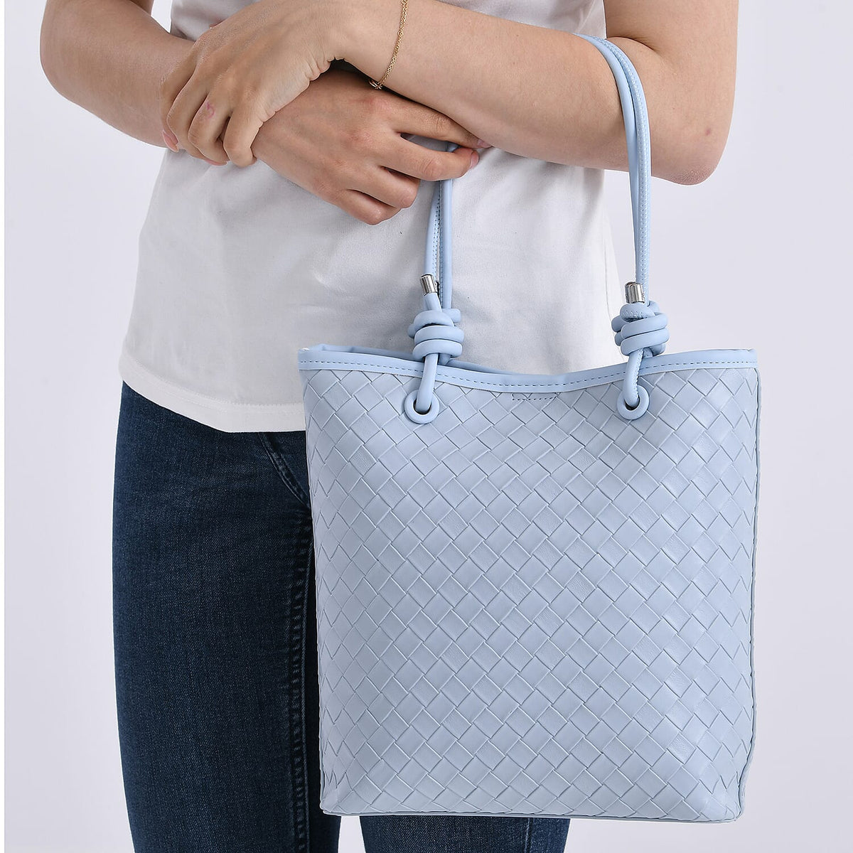 PU Patterned Tote Bag (Size 25x29x7 cm) - Blue &amp; Beige V32577347 3