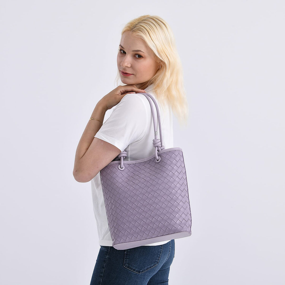 PU Patterned Tote Bag (Size 25x29x7 cm) - Purple &amp; Beige V32637674 2