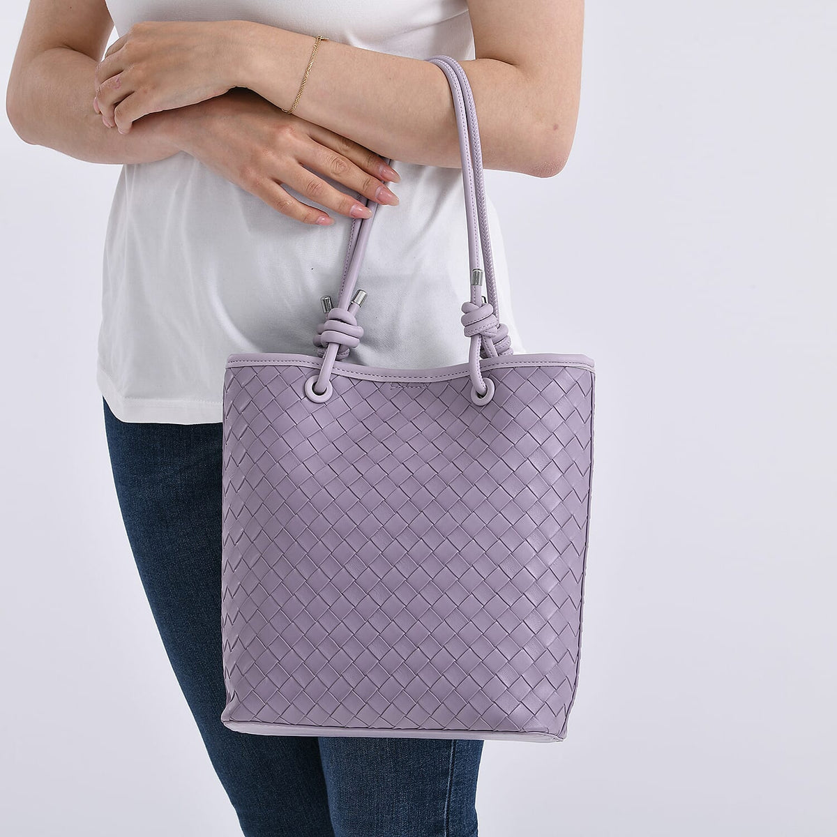 PU Patterned Tote Bag (Size 25x29x7 cm) - Purple &amp; Beige V32637674 3