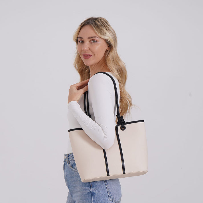 Elegant Two-Tone Tote Handbag for Everyday Use - Black &amp; White 8043266 2