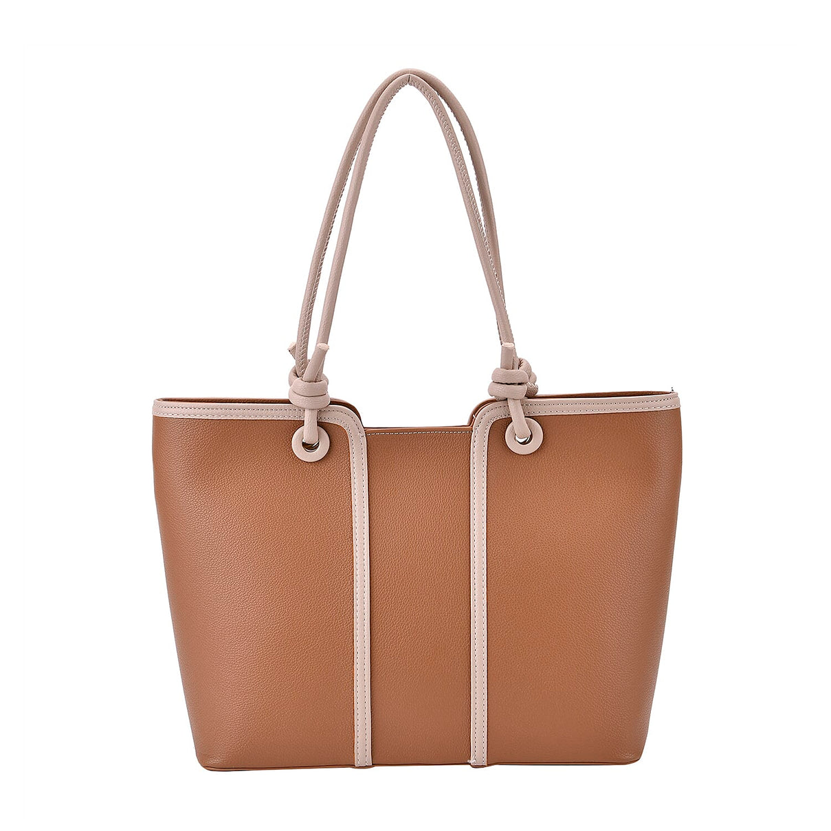 Elegant Two-Tone Tote Handbag for Everyday Use - Brown &amp; Beige 8043267 0