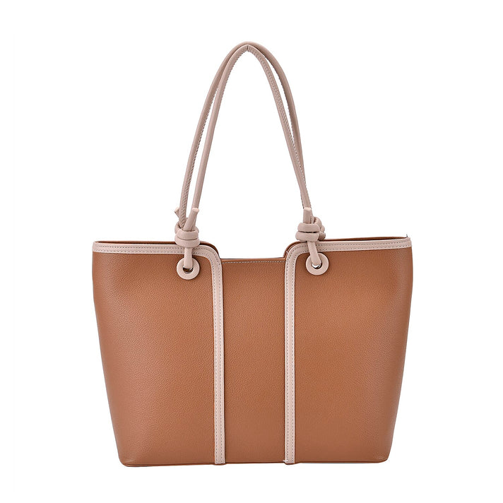 Elegant Two-Tone Tote Handbag for Everyday Use - Brown &amp; Beige 8043267 1