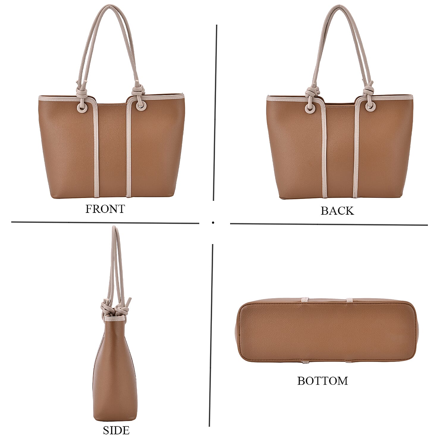 Elegant Two-Tone Tote Handbag for Everyday Use - Brown &amp; Beige 8043267 4