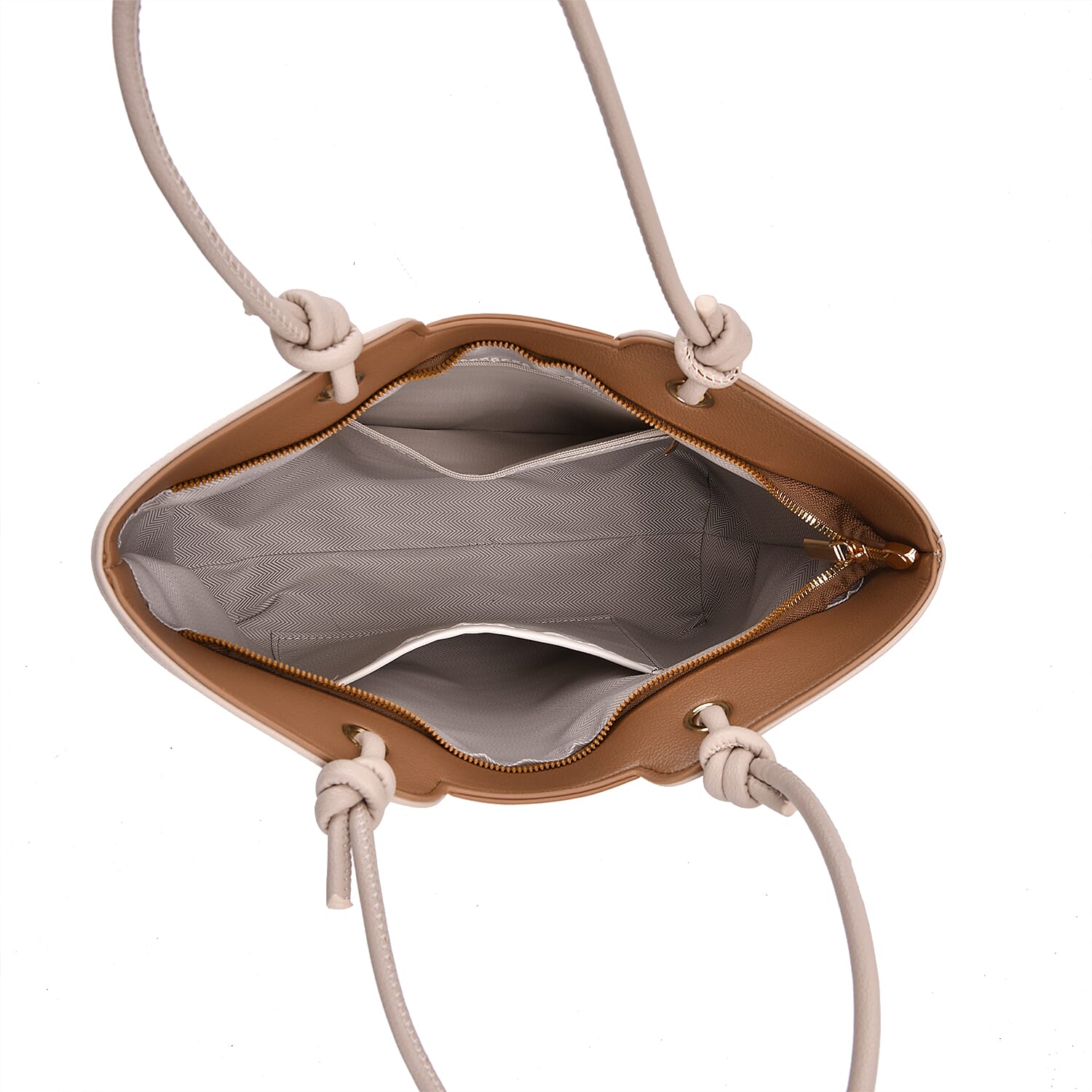 Elegant Two-Tone Tote Handbag for Everyday Use - Brown &amp; Beige V32353285 5