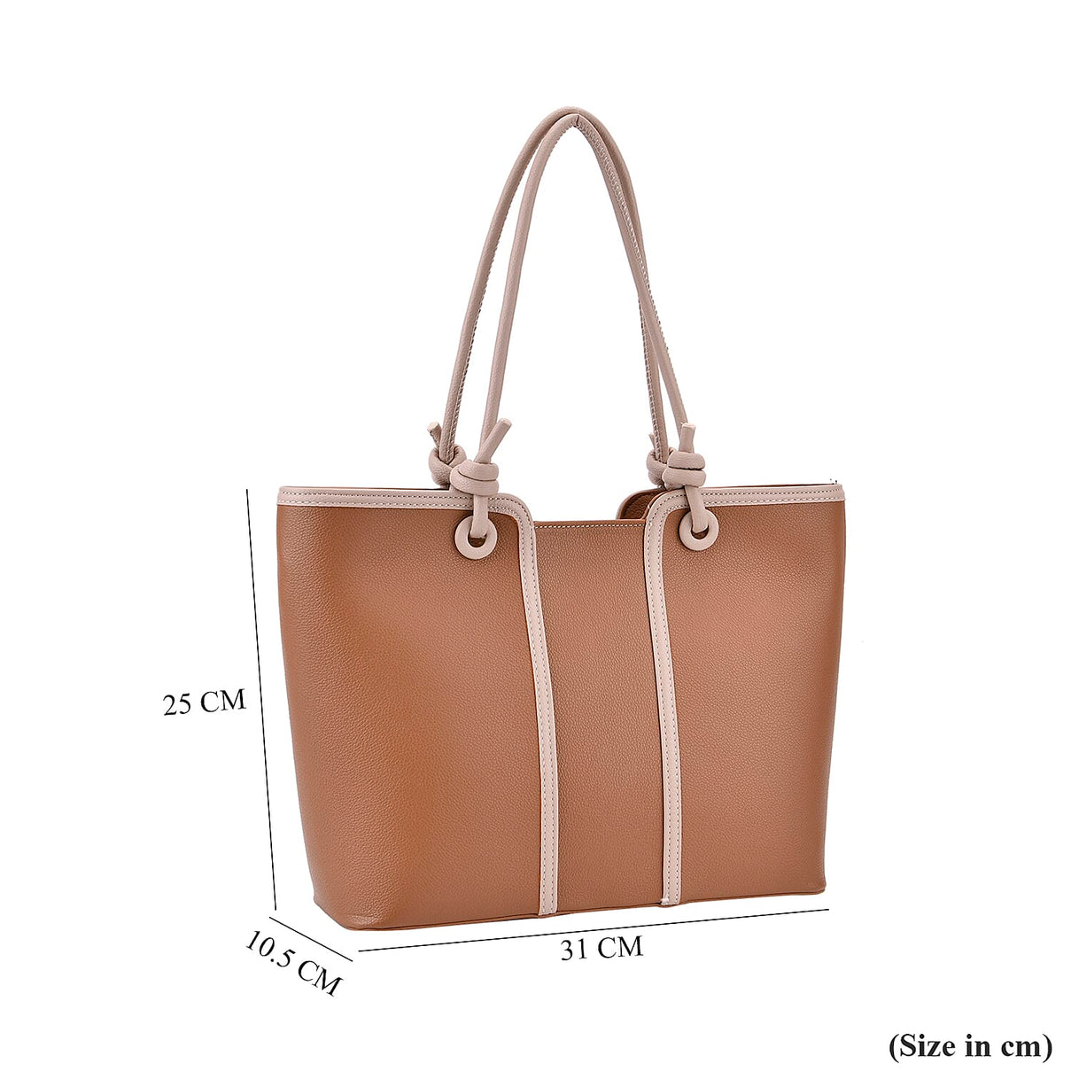 Elegant Two-Tone Tote Handbag for Everyday Use - Brown &amp; Beige 8043267 7