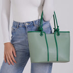 Elegant Two-Tone Tote Handbag for Everyday Use - Green & Dark Green