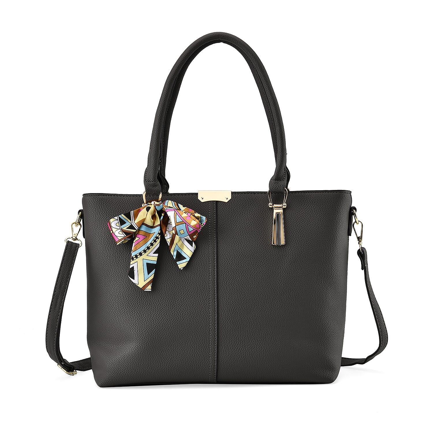 Designer Inspired Patterned Large Tote Bag - Grey 7858062 6