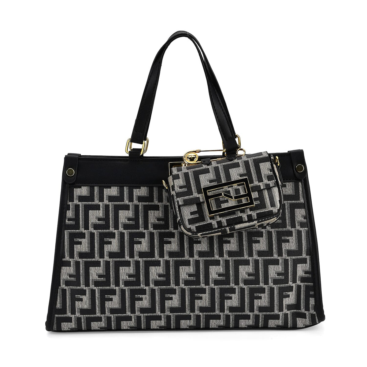 Set of 2 Monogram Tote Bag with Small Matching Bag - Black &amp; Off-White 8223692 4