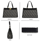 Set of 2 Monogram Tote Bag with Small Matching Bag - Black & Off-White