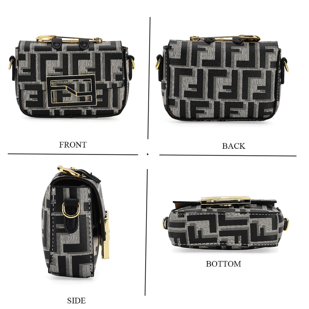 Set of 2 Monogram Tote Bag with Small Matching Bag - Black & Off-White