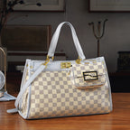 Set of 2 Monogram Tote Bag with Small Matching Bag - Grey & Yellow