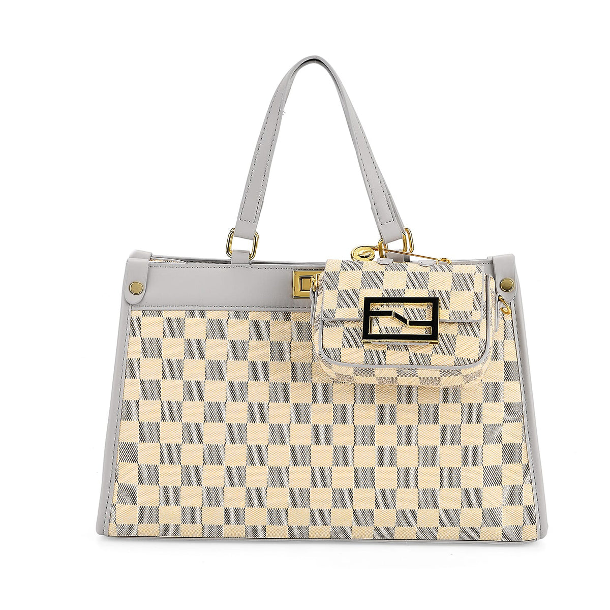 Set of 2 Monogram Tote Bag with Small Matching Bag - Grey &amp; Yellow 8223719 4