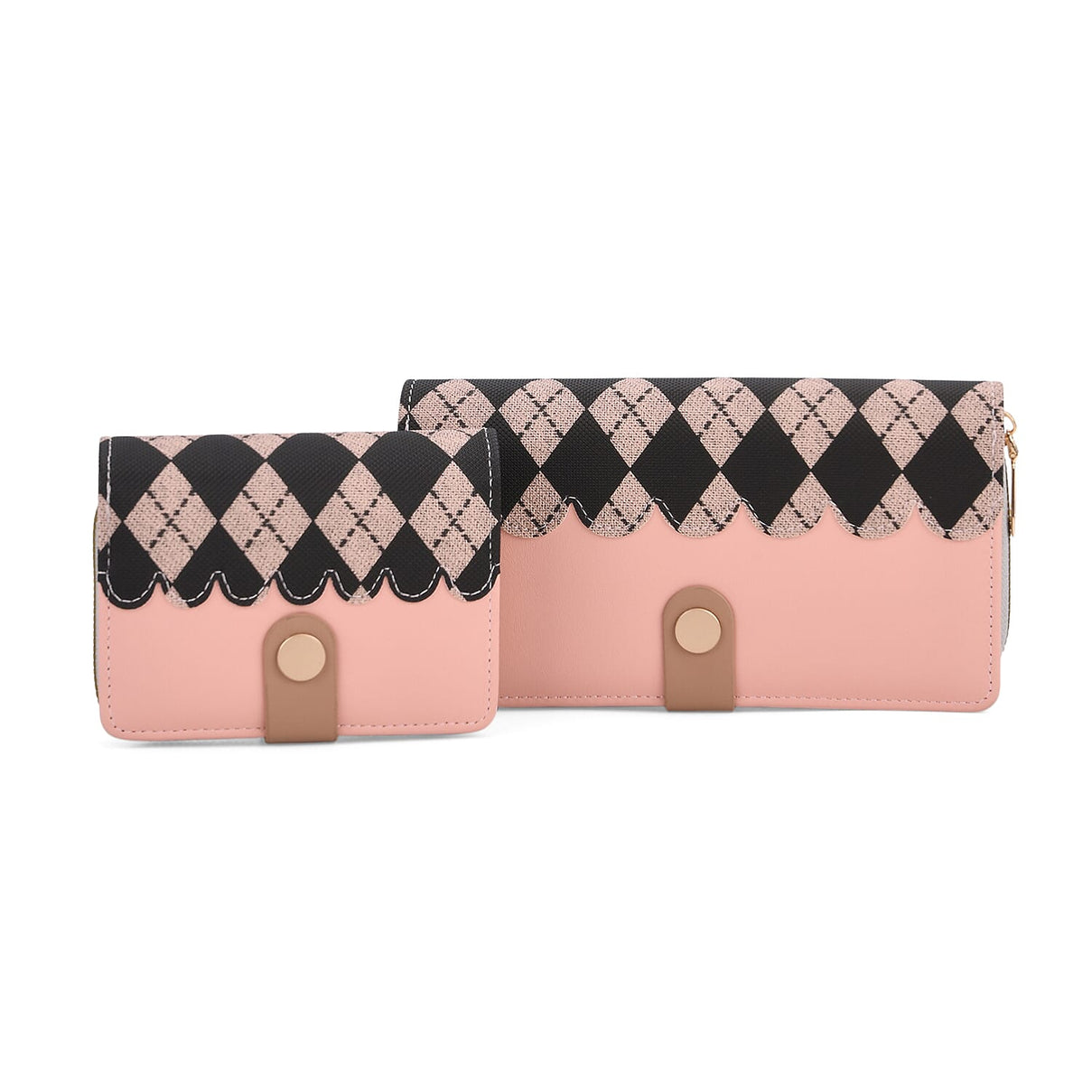 Set of 2- Rhomboid Pattern Clutch - Short Wallet - Light Pink 8046738 0