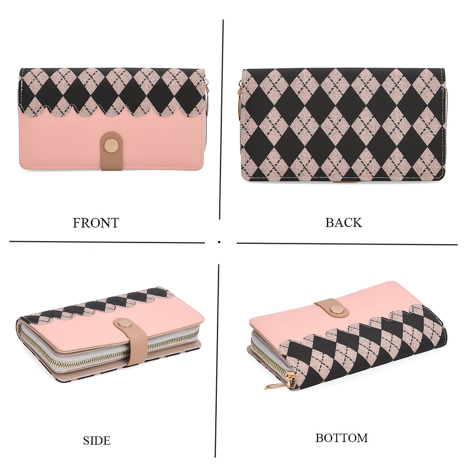 Set of 2- Rhomboid Pattern Clutch - Short Wallet - Light Pink 8046738 3