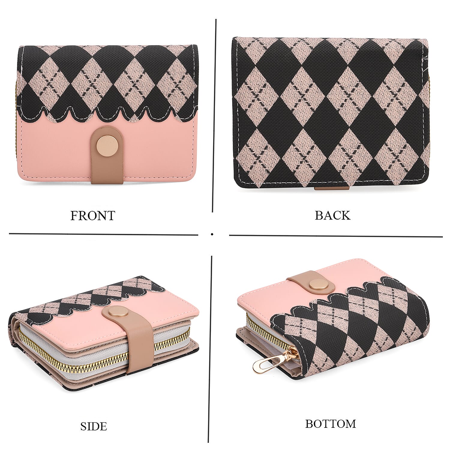 Set of 2- Rhomboid Pattern Clutch - Short Wallet - Light Pink 8046738 6