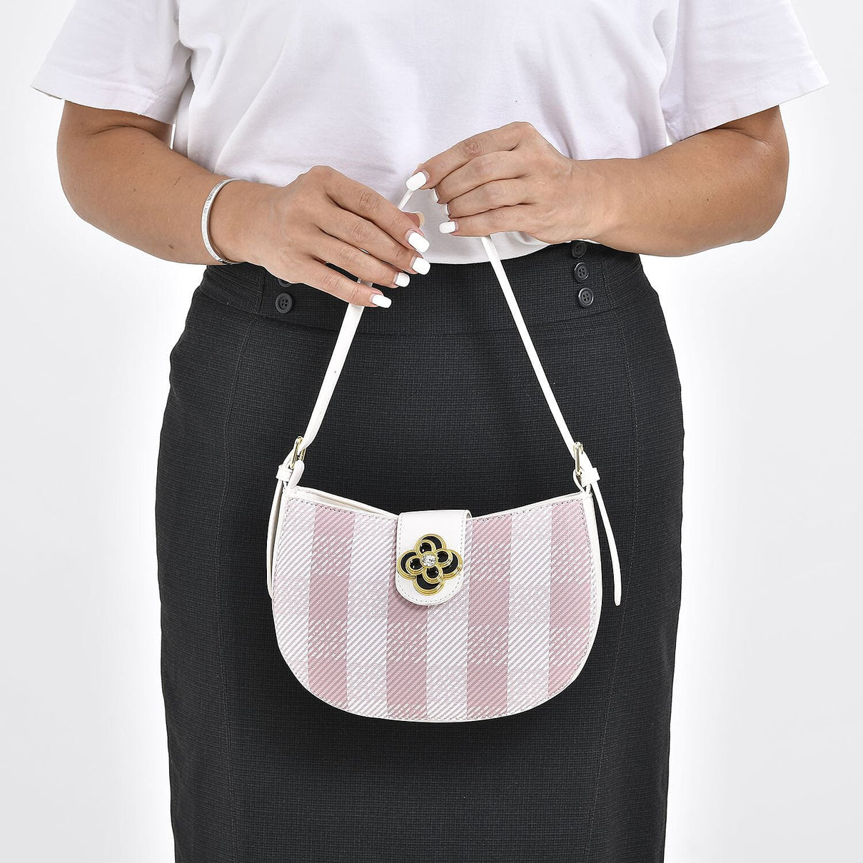 Closeout Deal Checkered Pattern Shoulder Bag - Pink &amp; White 7545890 2