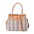 Designer Inspired Closeout - Plaid Crossbody Bag With Handle Drop - Tan
