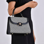 Leatherette Printed Crossbody Bag with Convertible Strap - Handle Drop - Black