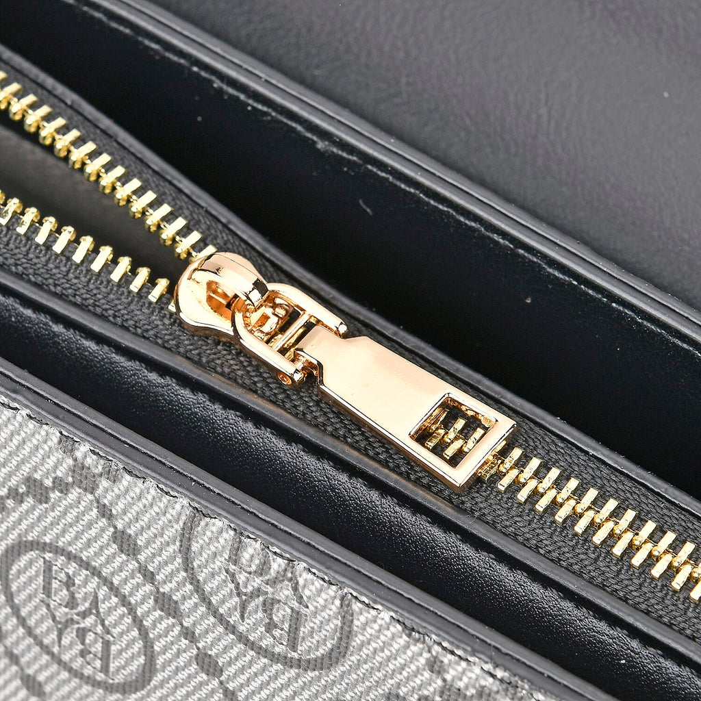 Leatherette Printed Crossbody Bag with Convertible Strap - Handle Drop - Black