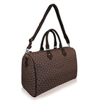Barrel Shaped Holdall Handbag with Detachable Strap - Brown