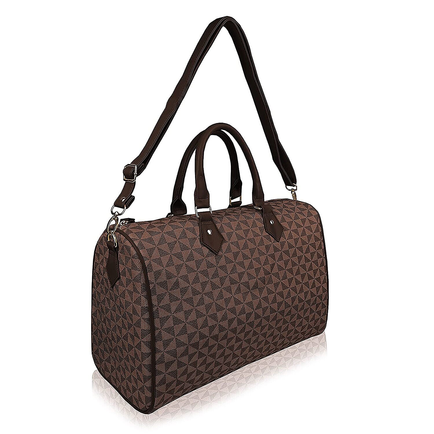 Barrel Shaped Handbag with Detachable Strap - Brown 7389183 1