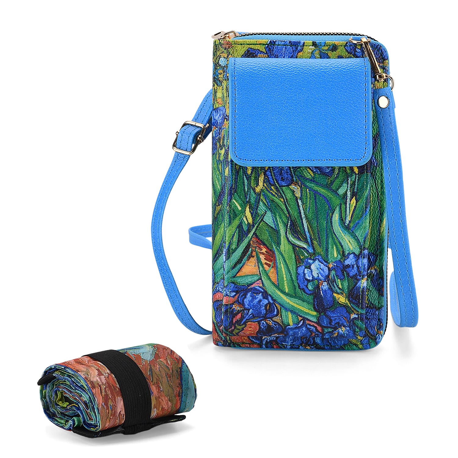 2-in-1 Printed Wallet &amp; Foldable Bag - Blue &amp; Light Blue 8252673 0