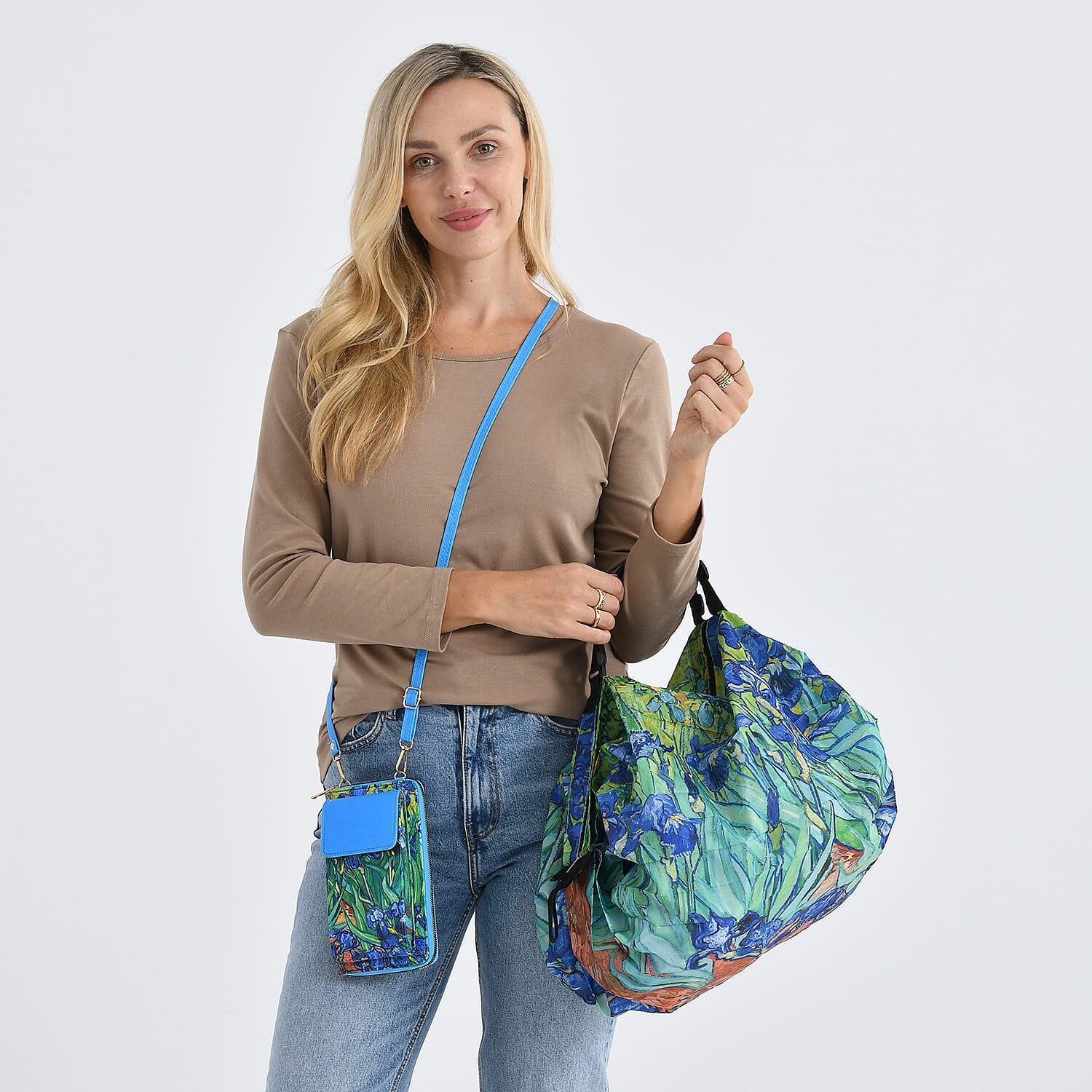 2-in-1 Printed Wallet &amp; Foldable Bag - Blue &amp; Light Blue 8252673 3