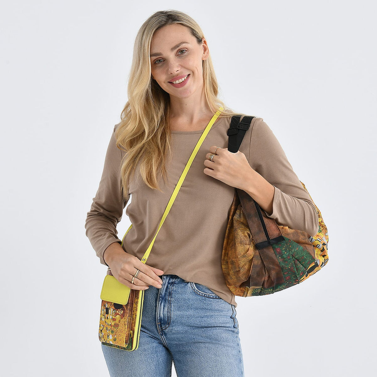 2-in-1 Printed Wallet &amp; Foldable Bag - Yellow &amp; Light Blue V32512388 3