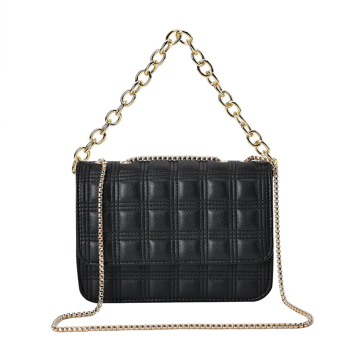 First Time Vicenza Closeout Quilted Checker Pattern Crossbody Bag With Metallic Chain - Black 7612411 0