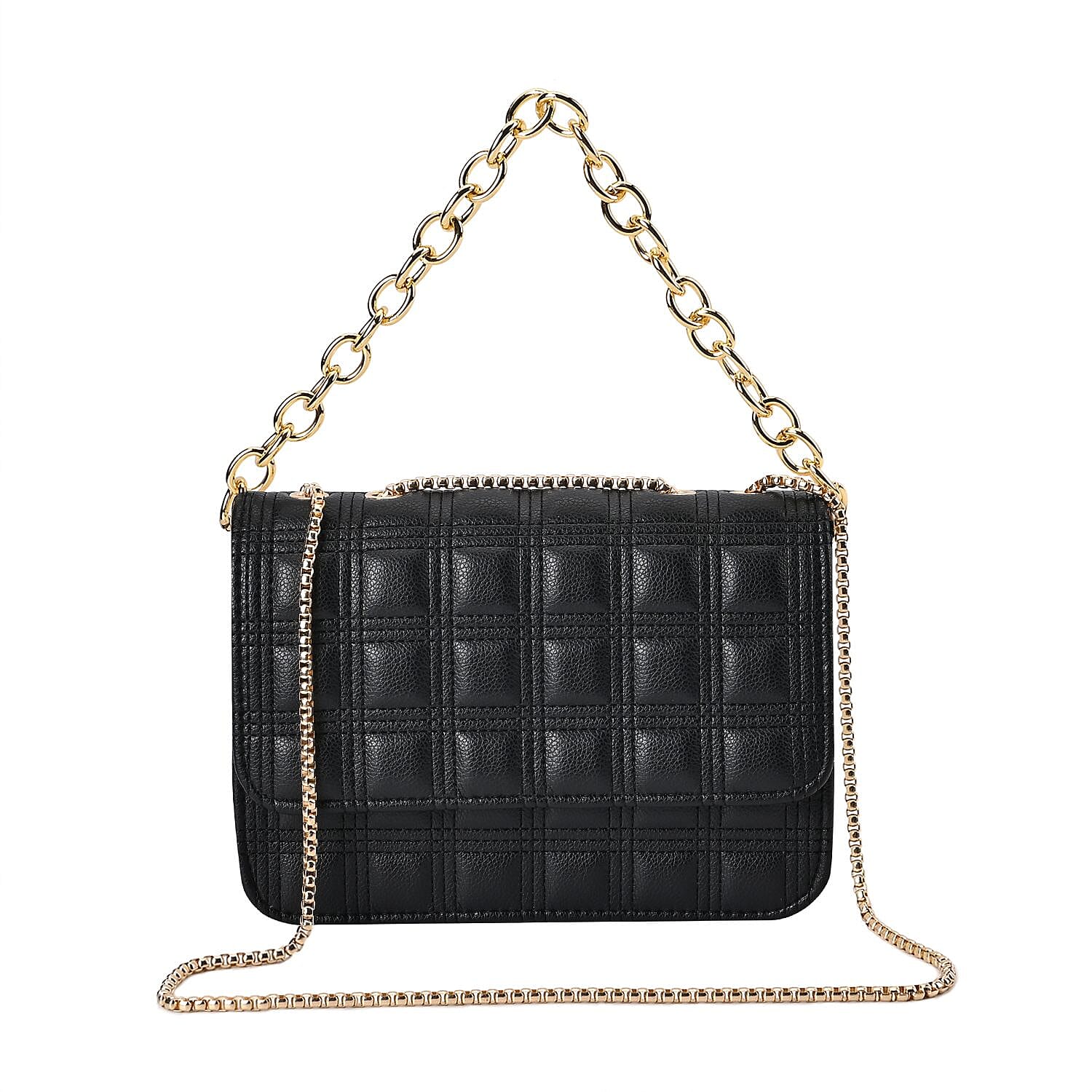 First Time Vicenza Closeout Quilted Checker Pattern Crossbody Bag With Metallic Chain - Black 7612411 0