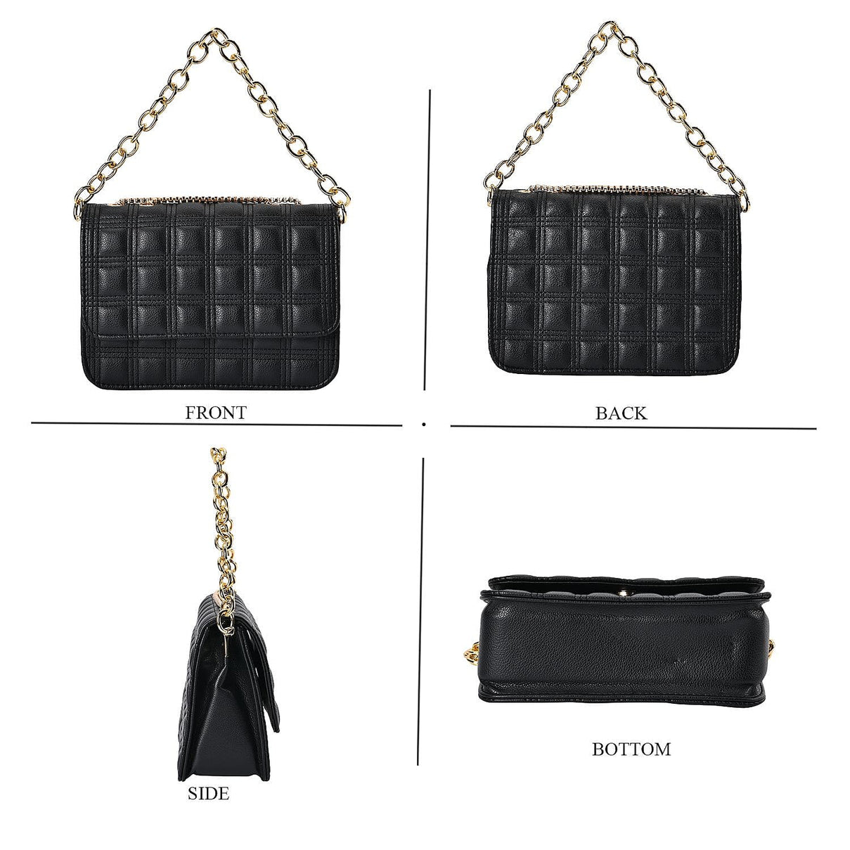 First Time Vicenza Closeout Quilted Checker Pattern Crossbody Bag With Metallic Chain - Black 7612411 3