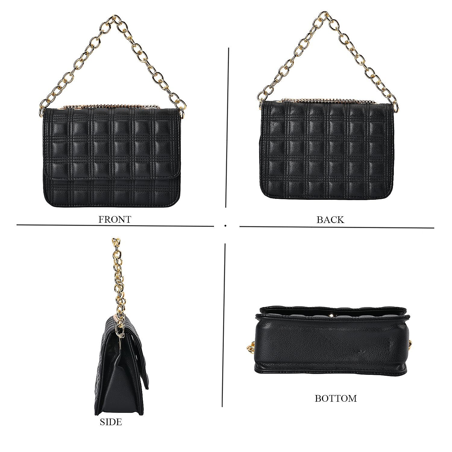 First Time Vicenza Closeout Quilted Checker Pattern Crossbody Bag With Metallic Chain - Black 7612411 3
