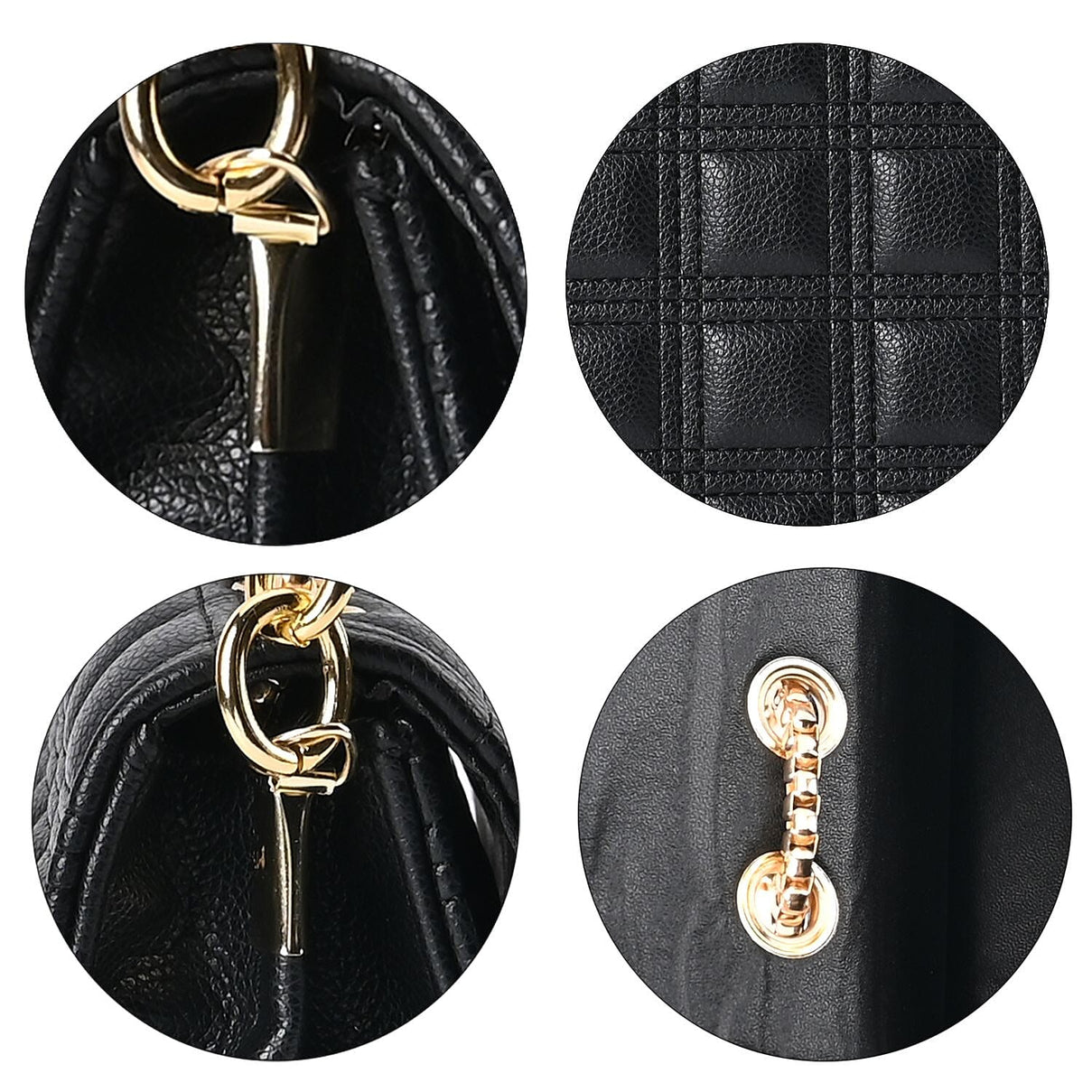First Time Vicenza Closeout Quilted Checker Pattern Crossbody Bag With Metallic Chain - Black 7612411 4
