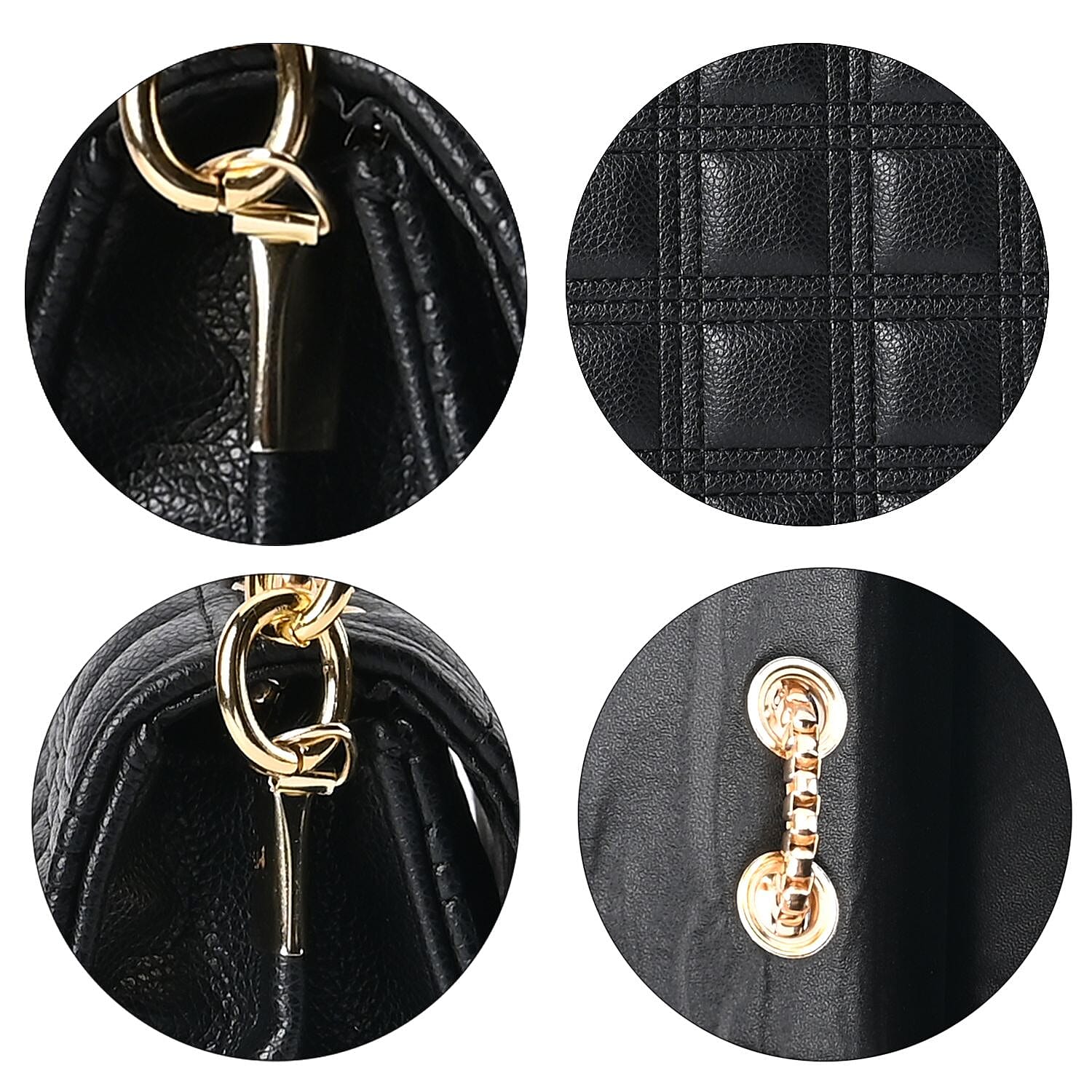 First Time Vicenza Closeout Quilted Checker Pattern Crossbody Bag With Metallic Chain - Black 7612411 4