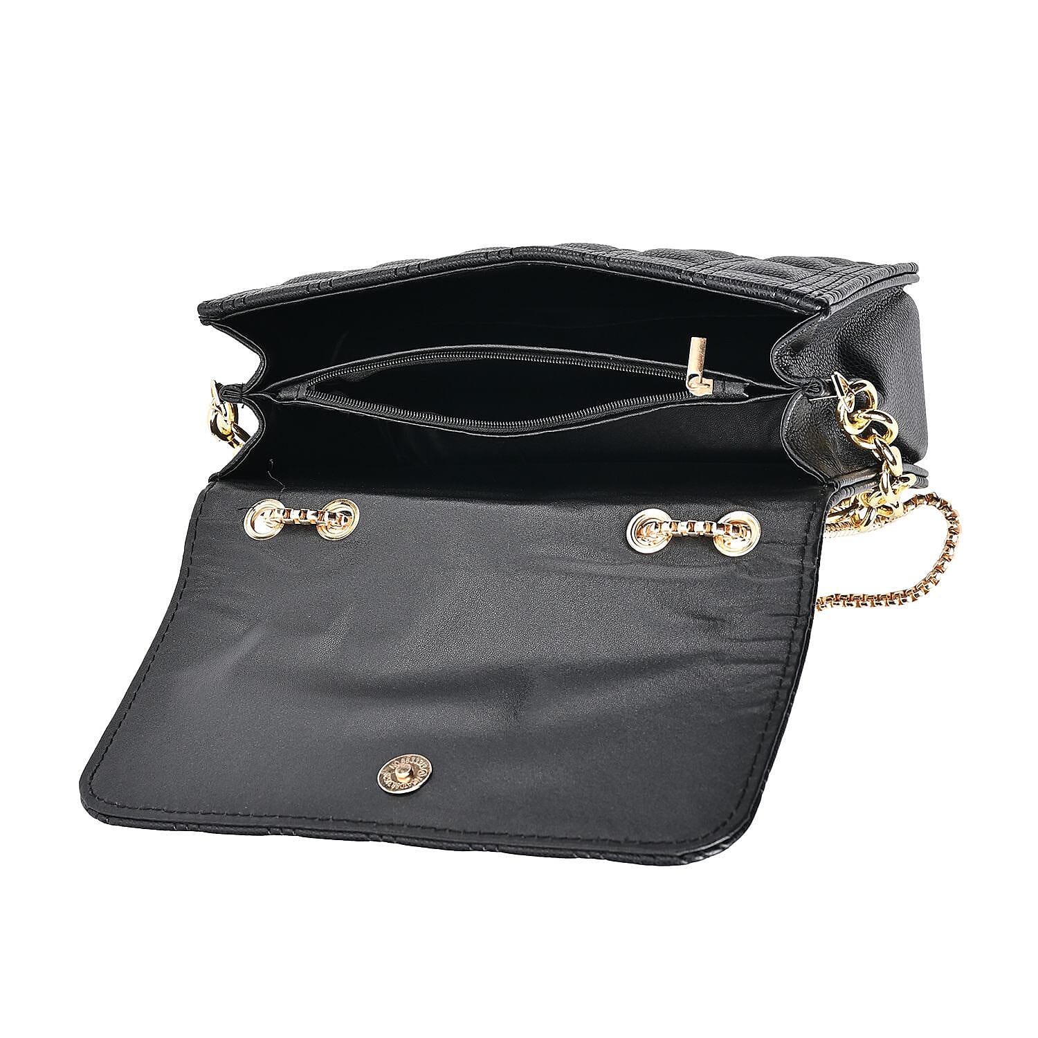 First Time Vicenza Closeout Quilted Checker Pattern Crossbody Bag With Metallic Chain - Black 7612411 5