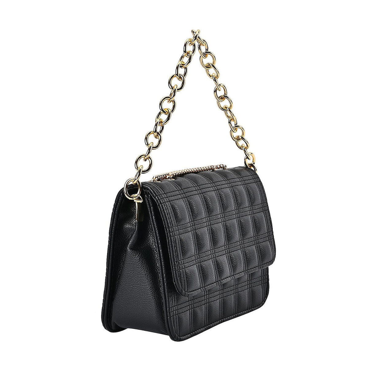 First Time Vicenza Closeout Quilted Checker Pattern Crossbody Bag With Metallic Chain - Black 7612411 6