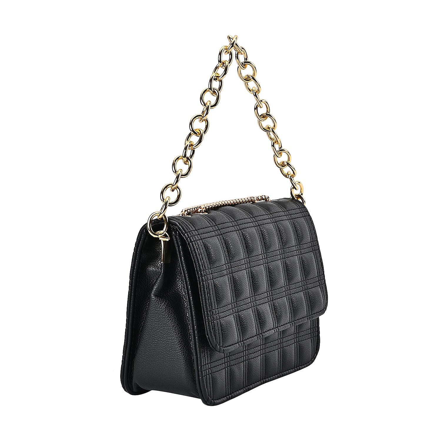 First Time Vicenza Closeout Quilted Checker Pattern Crossbody Bag With Metallic Chain - Black 7612411 6