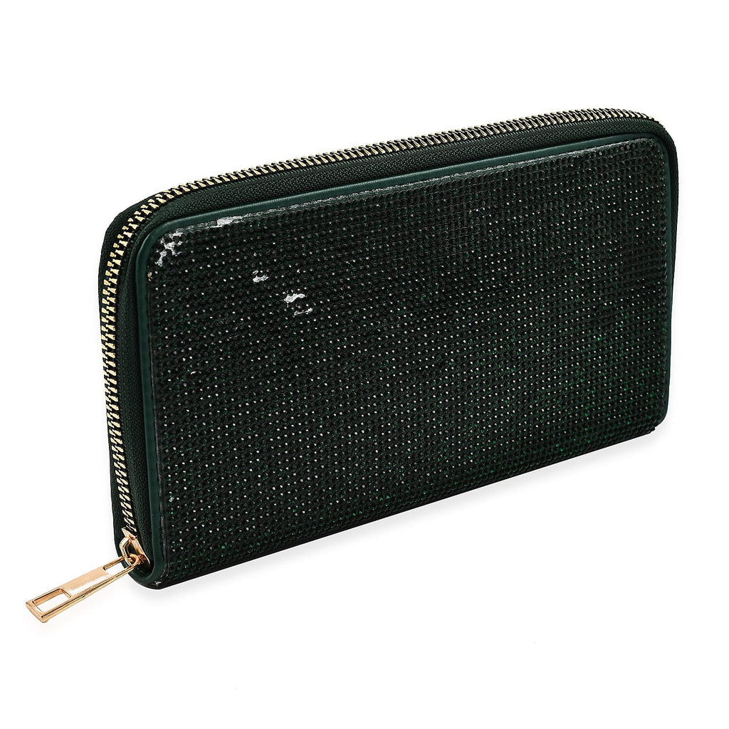 Crystal Studded Purse With Zipped Closure - Green