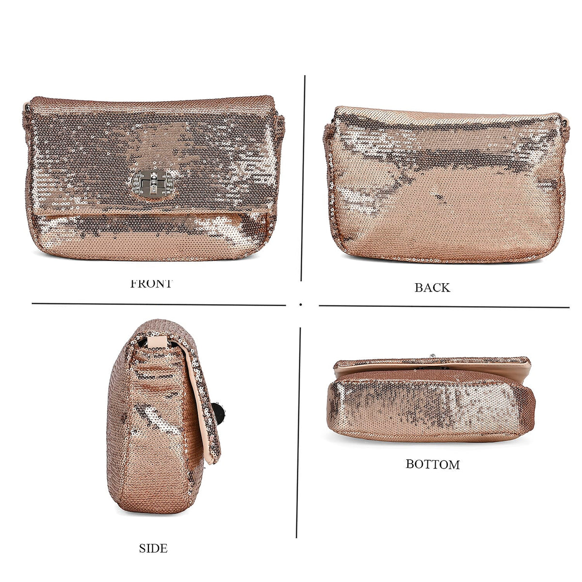 PU Sequin Crossbody Bag (Size 25x8x16 cm) - Champagne &amp; AB V32646786 4