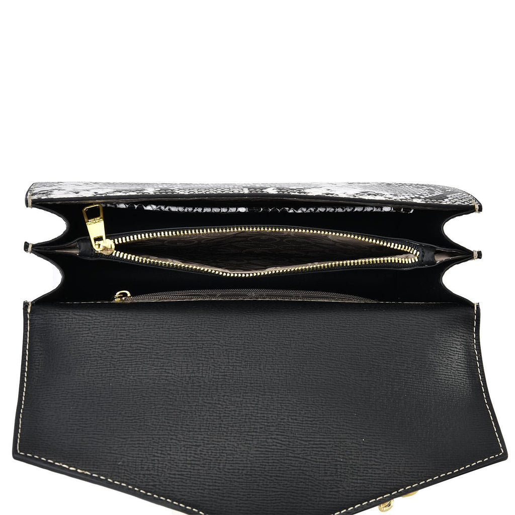 New Designer Launch GUANCHI New York Snakeskin Pattern Crossbody Bag  - Black - White