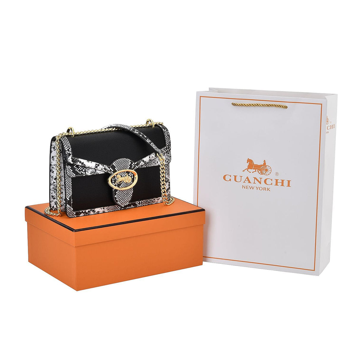 New Designer Launch GUANCHI New York Snakeskin Pattern Crossbody Bag  - Black &amp; White 7567588 4