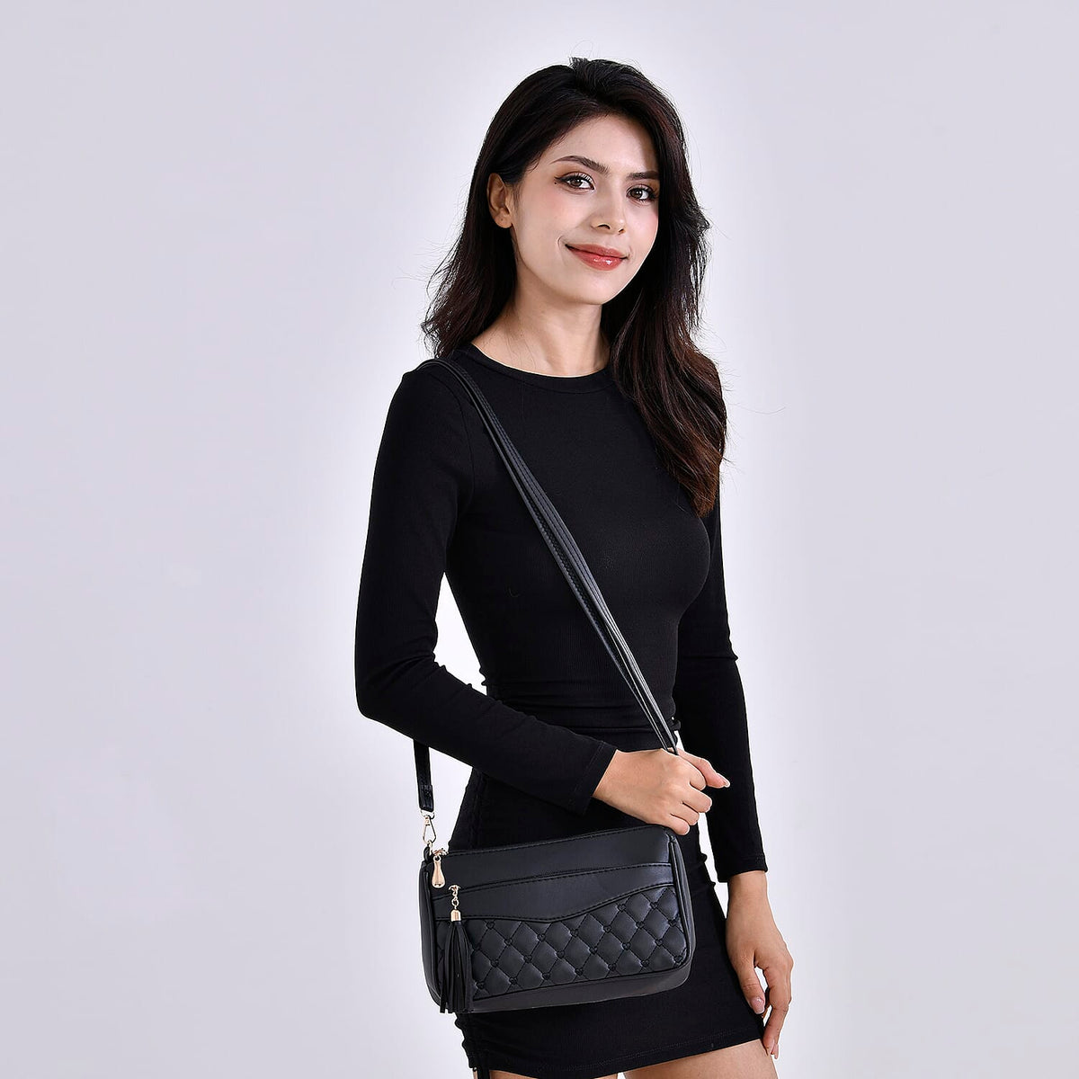 Leatherette Quilted Pattern Crossbody Bag with Adjustable Long Strap 7774988 2