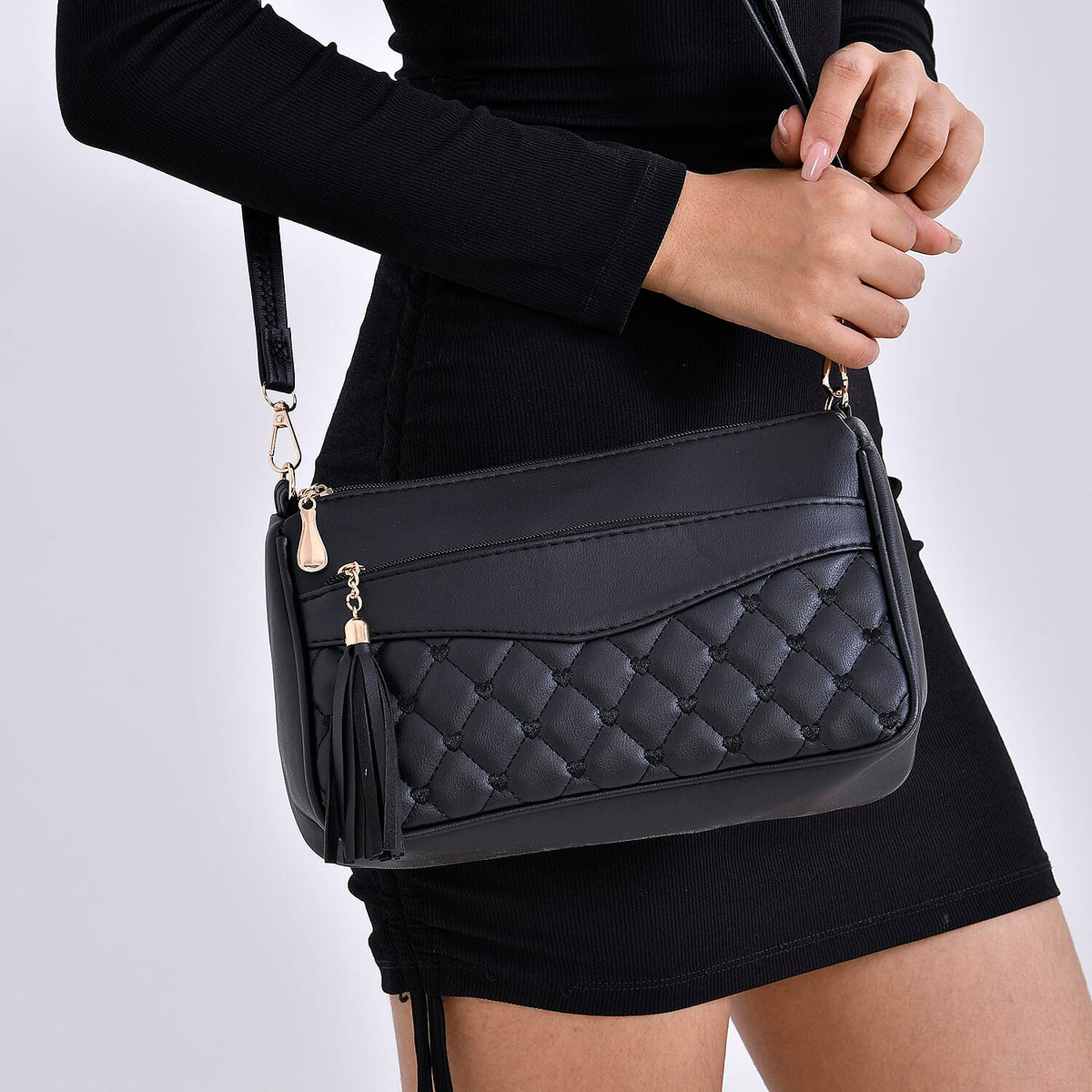 Leatherette Quilted Pattern Crossbody Bag with Adjustable Long Strap 7774988 3