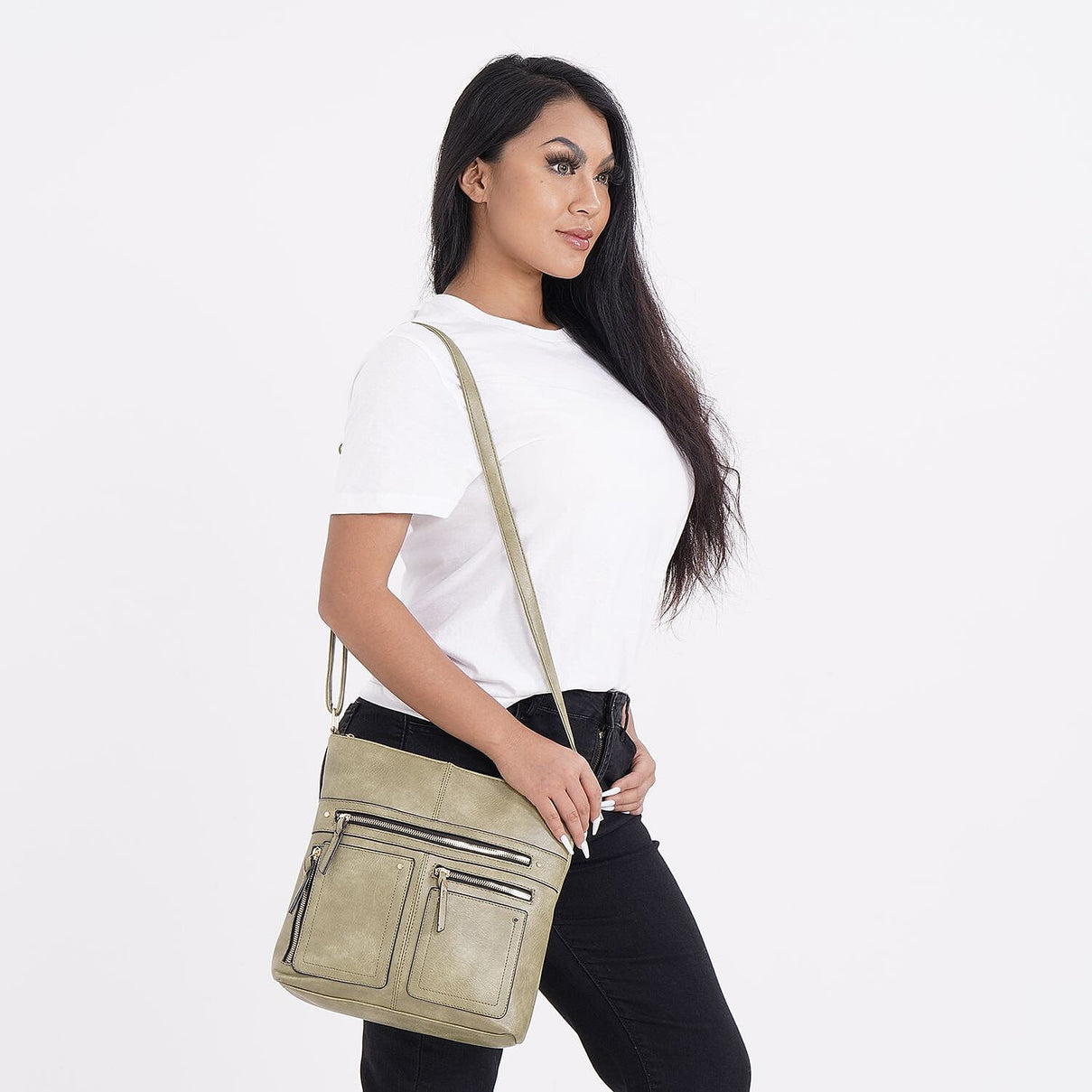 Leatherette Multi Compartment Crossbody Bag - Mint Green 7851234 1